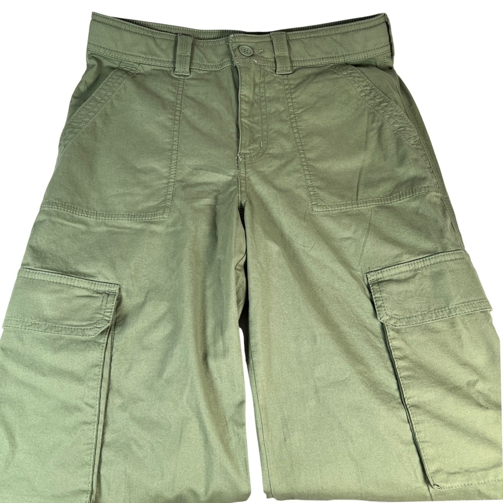 Abercrombie Kids Cargo Pants Kids 15/16 Regular Olive Green Wide Leg Utility New - Picture 3 of 11
